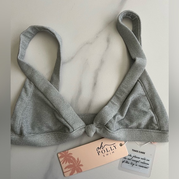 Oh Polly Knot Your Problem Knot Front Glitter Bikini Top in Silver - Picture 2 of 5